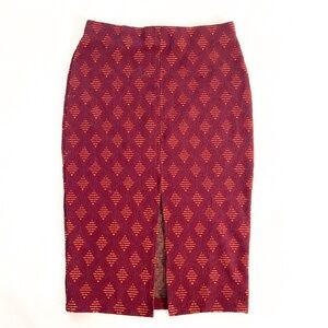 Zara Burgundy Geometric pencil skirt with front slit medium